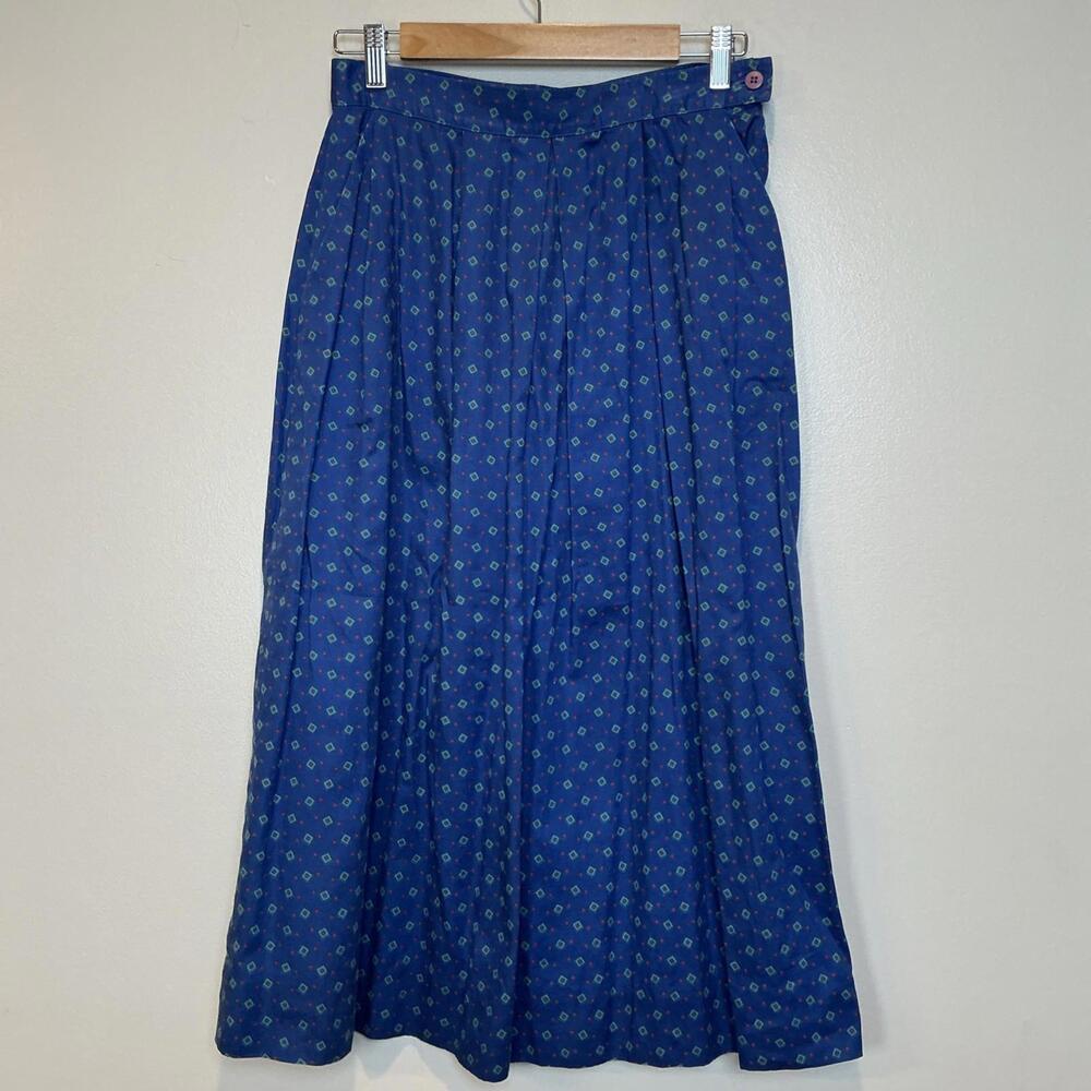 JG HOOK Vintage Women's Midi Skirt Sz 12 Blue Geometric Pleated‎